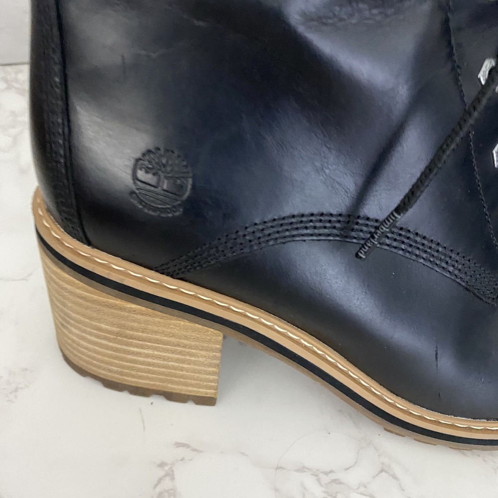 Timberland Sienna High Lace-Up Waterproof Boots Sz 10 Black Leather Heeled - Picture 2 of 15